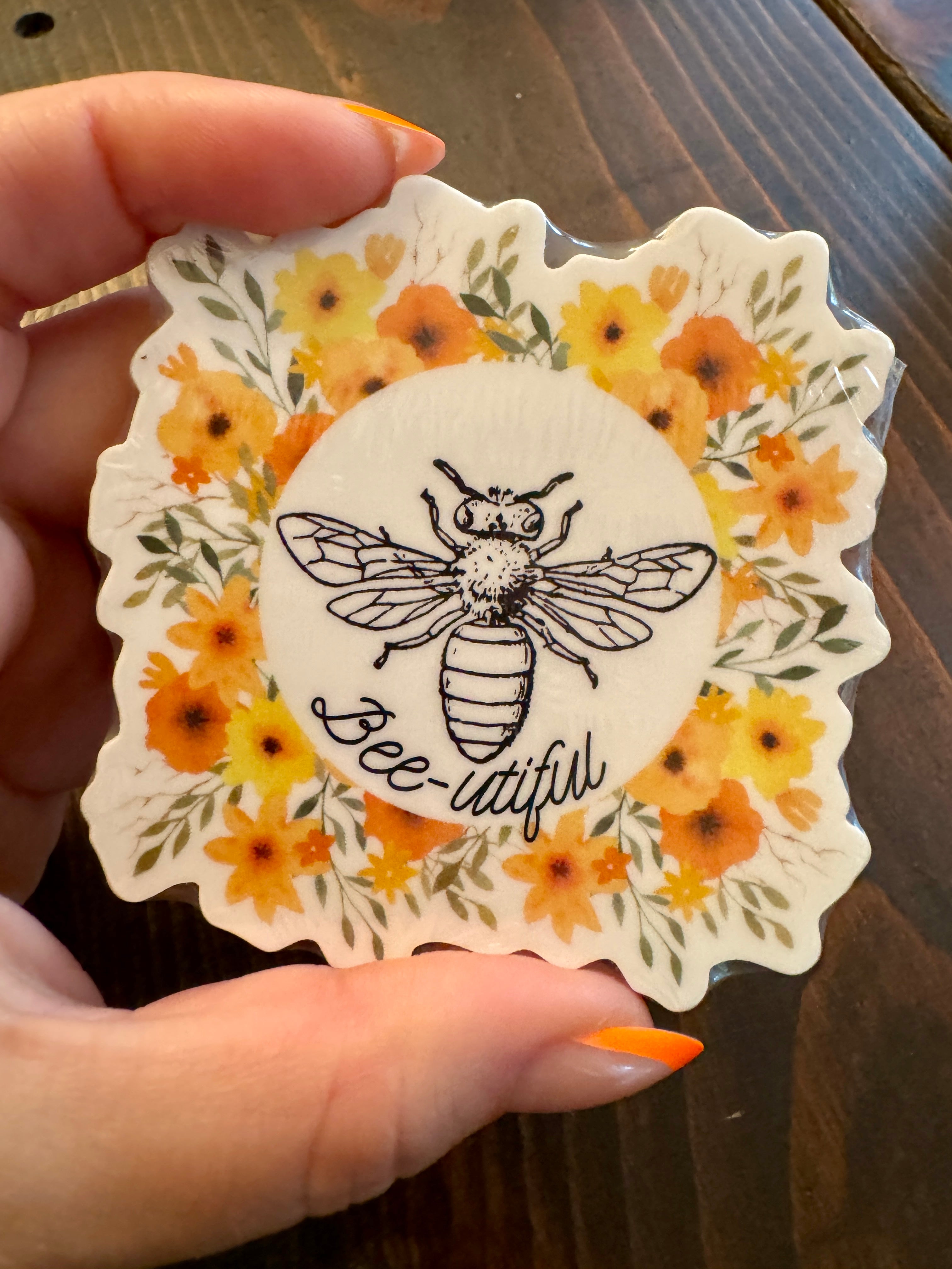 Bee-utiful 3" vinyl sticker bee beautiful flowers
