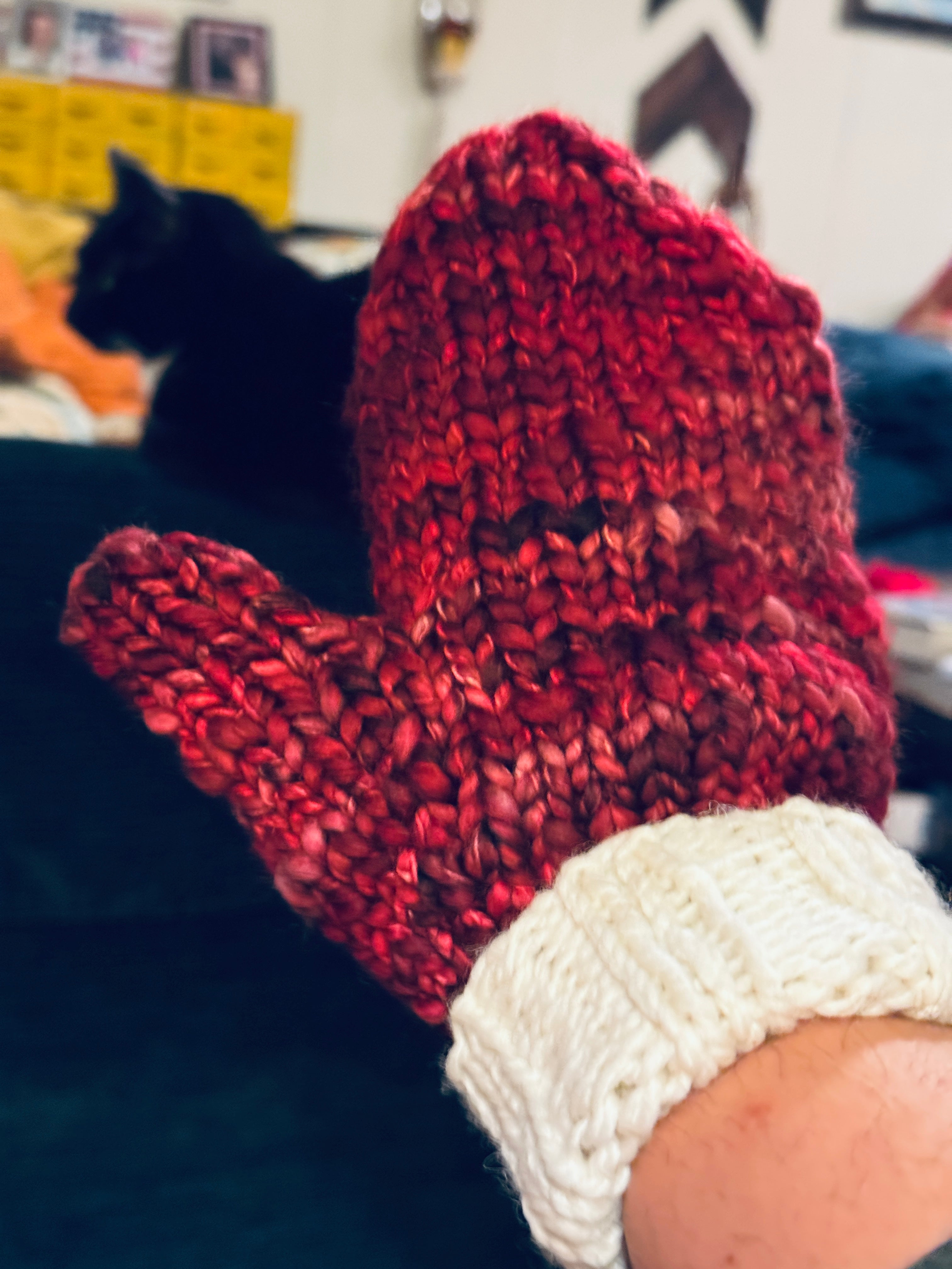 Luxury Hand knit wool mittens red Christmas gift hygge classy women adult warm winter fashion soft teens valentine gift