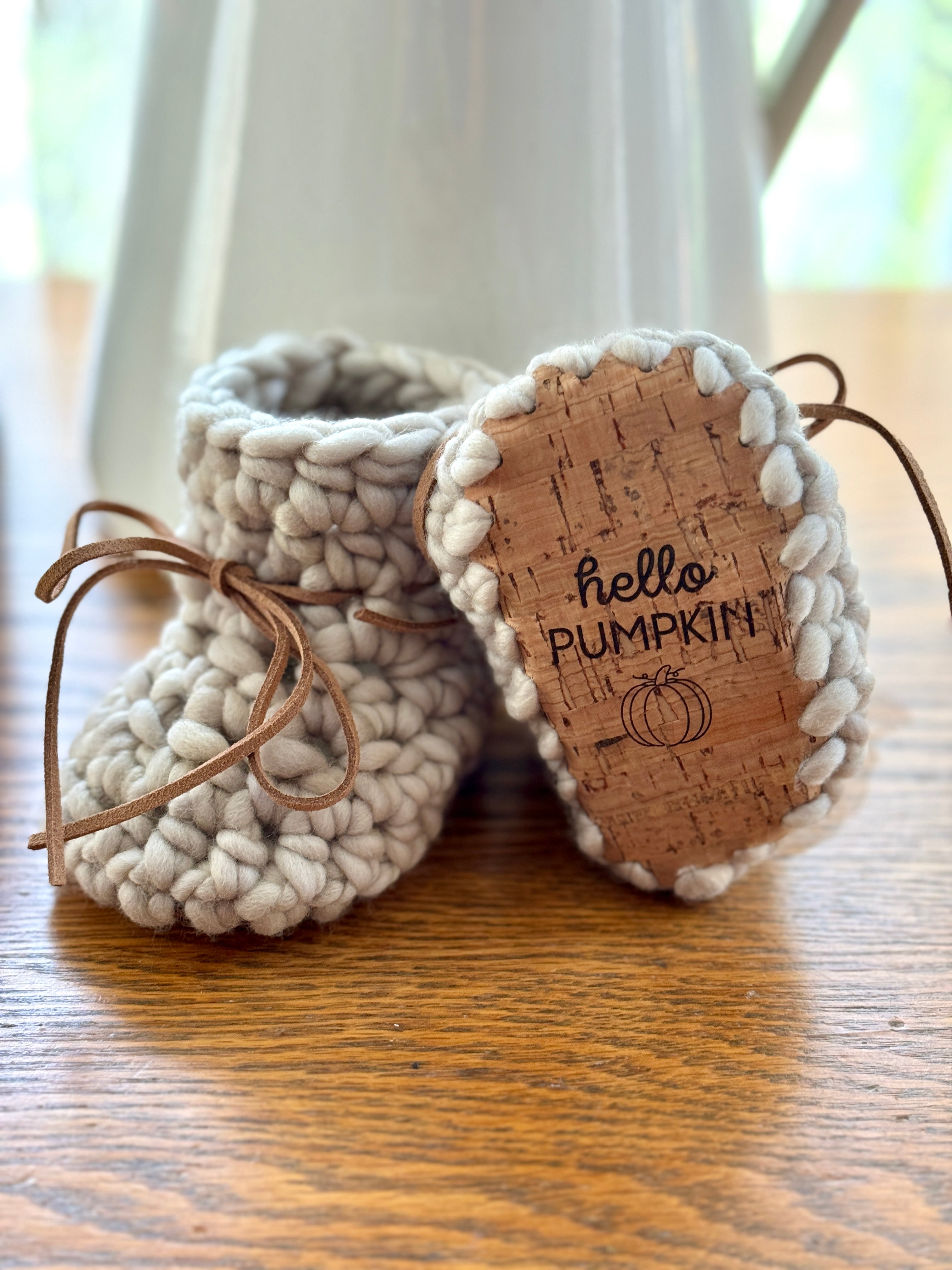 Luxury newborn crochet merino booties fall baby shower gift new mom cute pumpkin