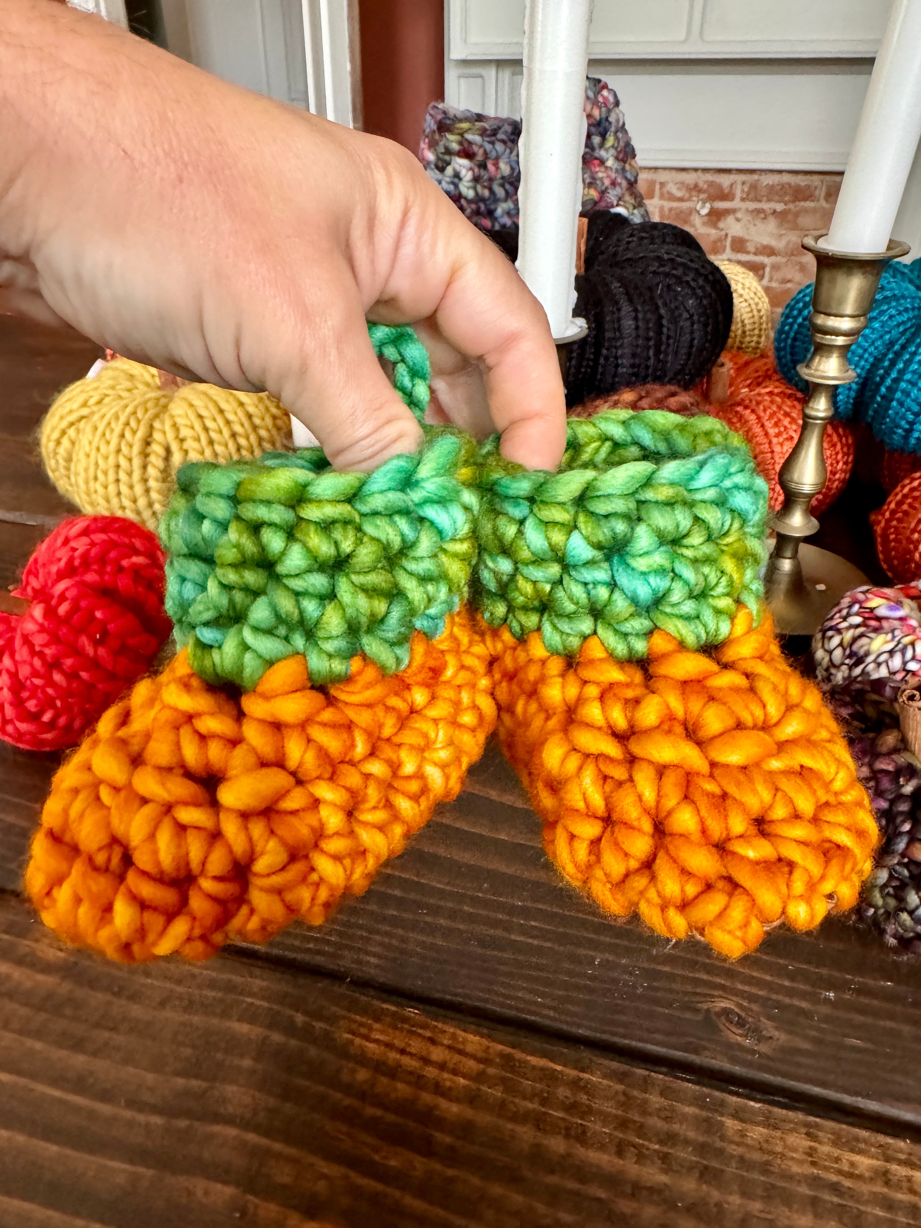 Luxury newborn crochet merino booties fall baby shower gift new mom cute pumpkin