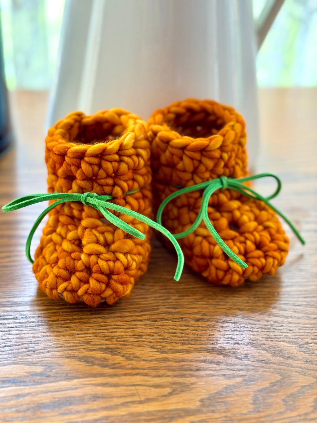 Luxury newborn crochet merino booties fall baby shower gift new mom cute pumpkin