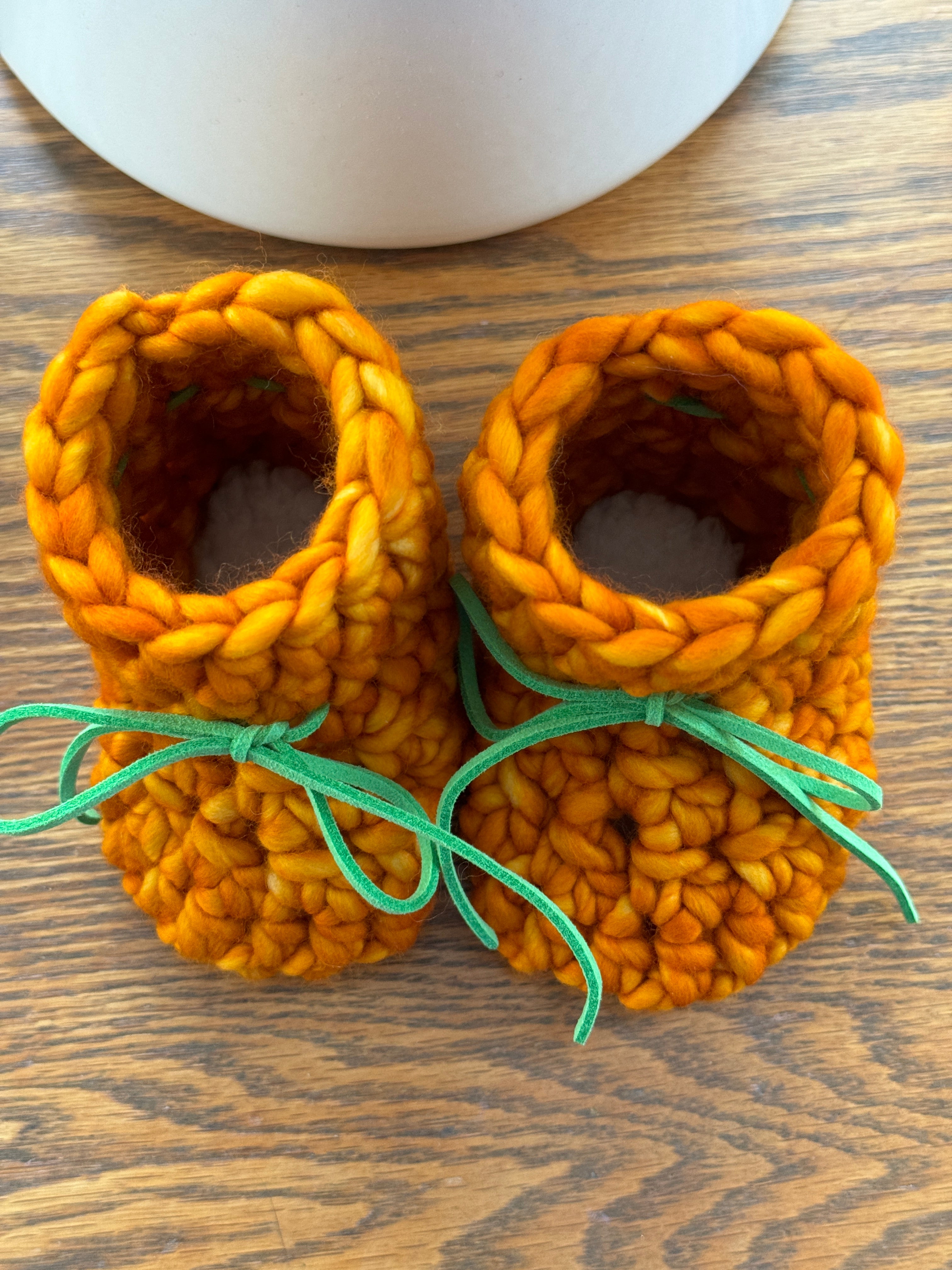 Luxury newborn crochet merino booties fall baby shower gift new mom cute pumpkin