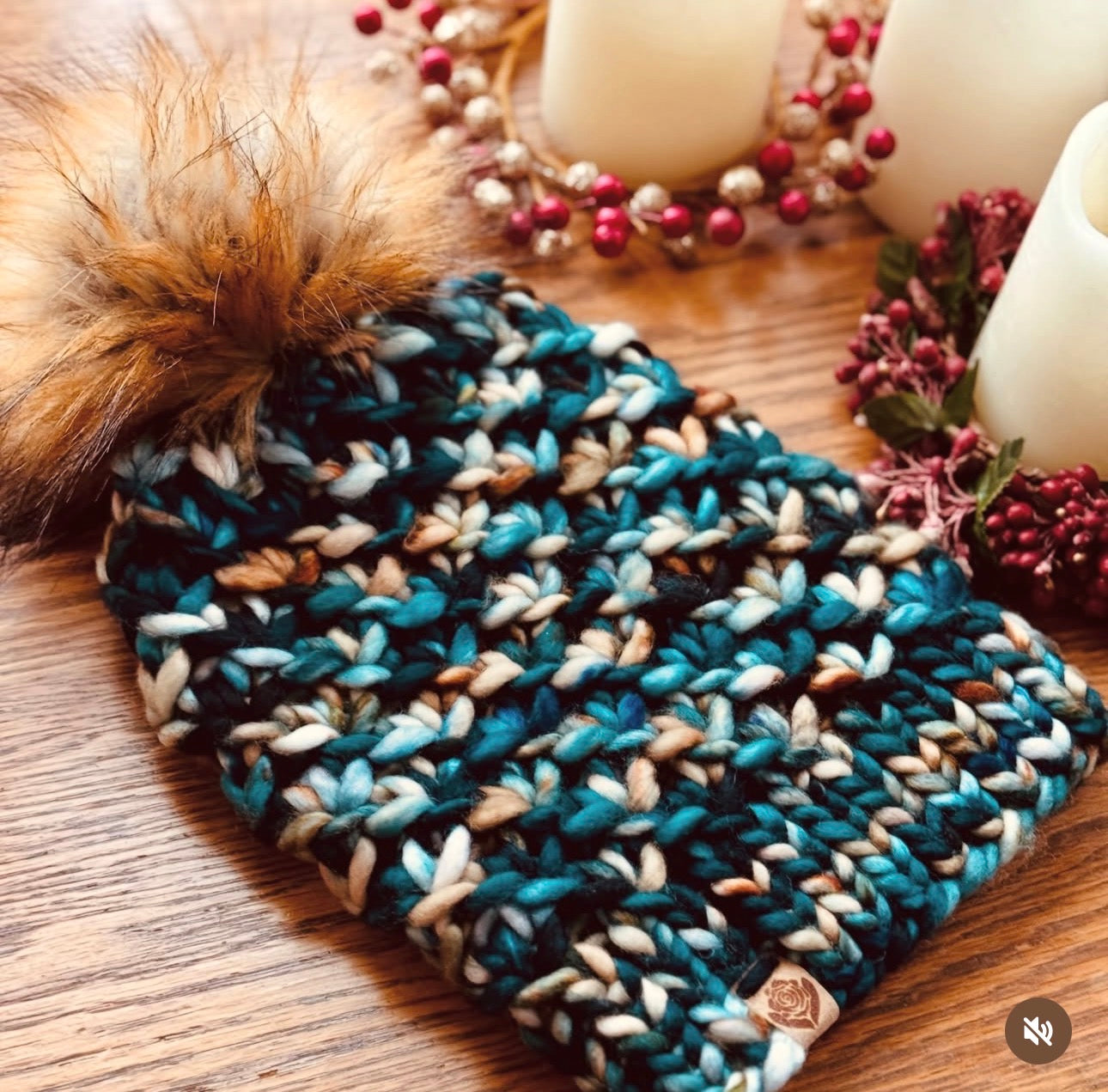 Luxury hand knit 100% merino wool womens winter hand knit pom pom hat beanie slow fashion