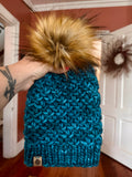 Luxury hand knit 100% merino wool womens winter hand knit pom pom hat beanie slow fashion