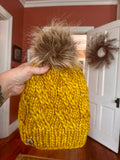 Luxury hand knit 100% merino wool womens winter hand knit pom pom hat beanie slow fashion