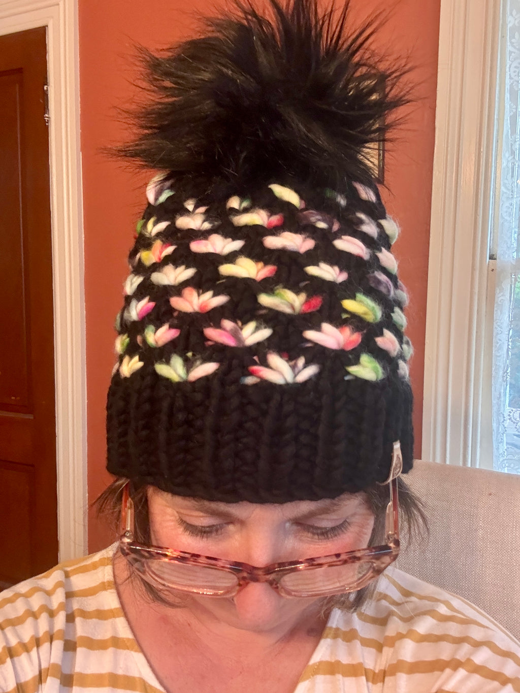 Luxury hand knit 100% hand dyed merino wool womens winter hand knit pom pom hat beanie slow fashion
