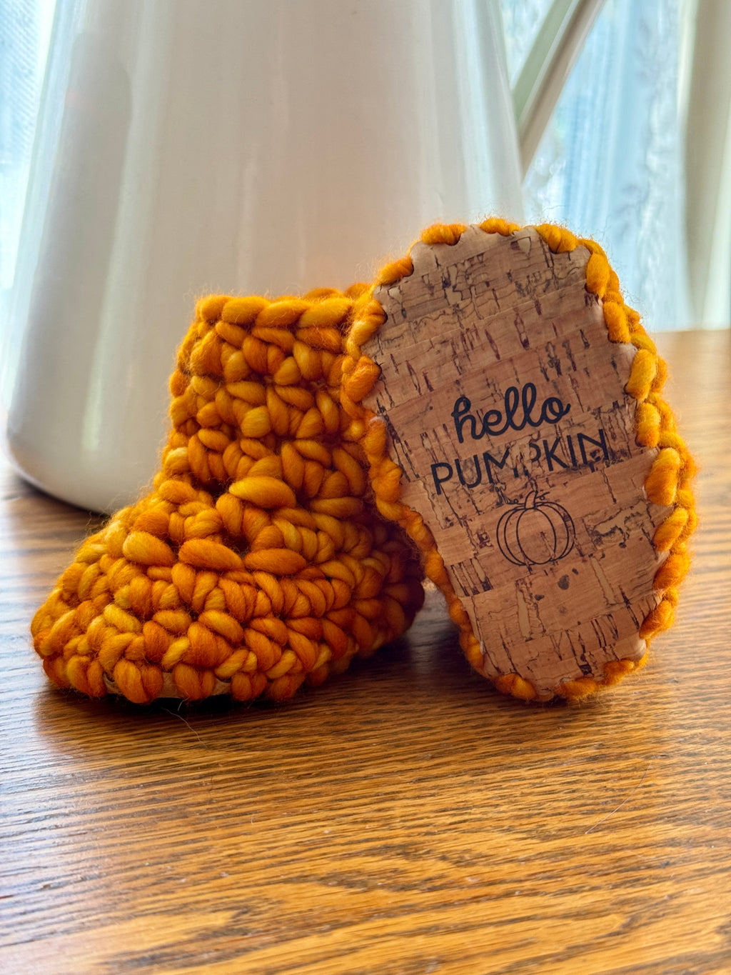 Luxury newborn crochet merino booties fall baby shower gift new mom cute pumpkin