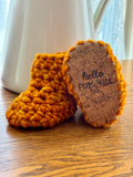 Luxury newborn crochet merino booties fall baby shower gift new mom cute pumpkin