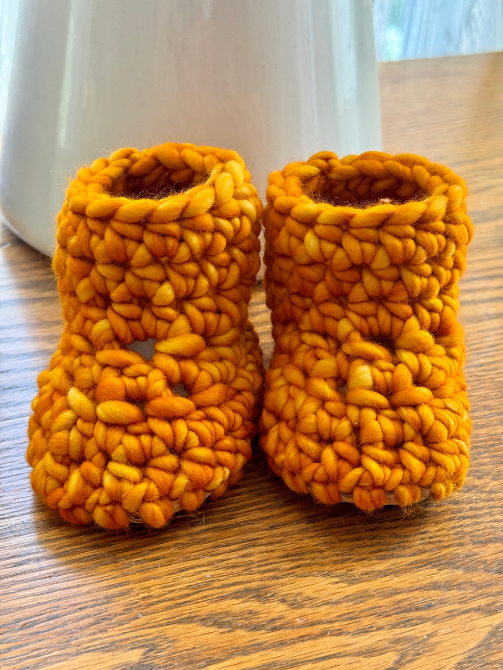 Luxury newborn crochet merino booties fall baby shower gift new mom cute pumpkin