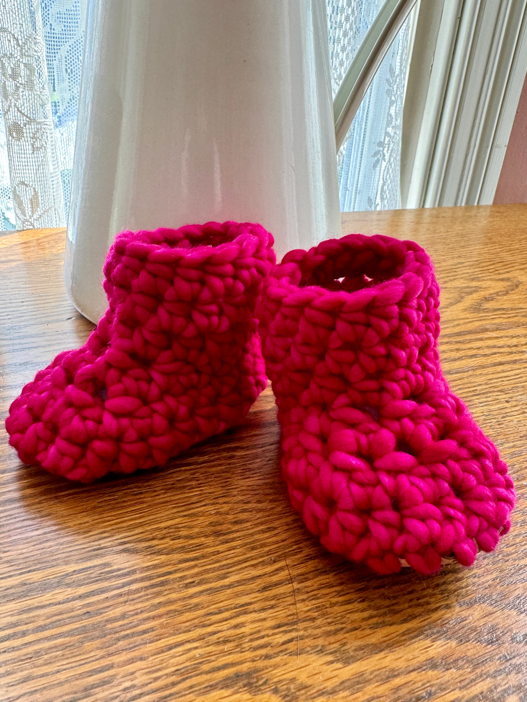 Luxury newborn crochet merino booties fall baby shower gift new mom cute hello pumpkin hot pink