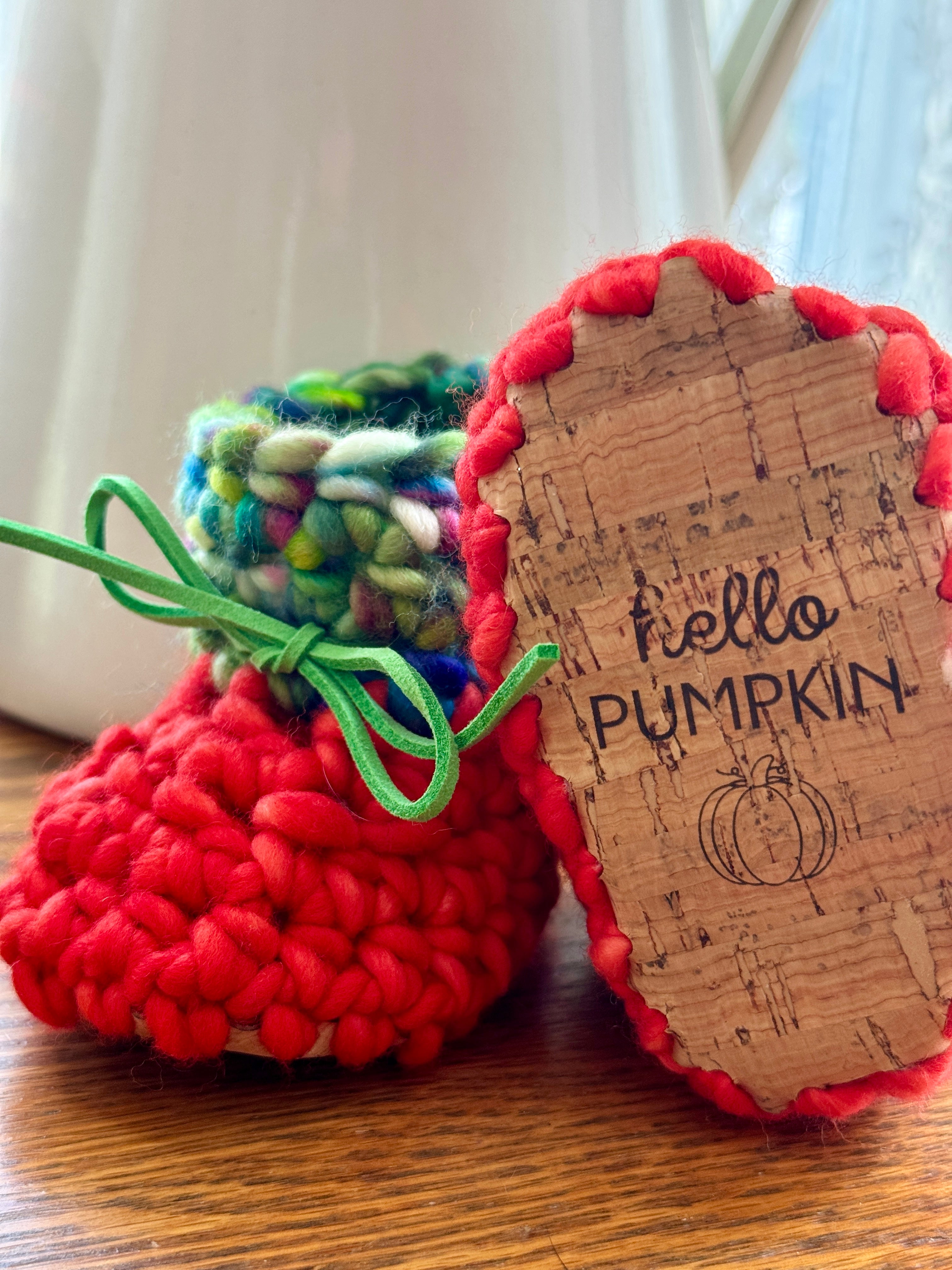 Luxury newborn crochet merino booties fall baby shower gift new mom cute hello pumpkin bright orange