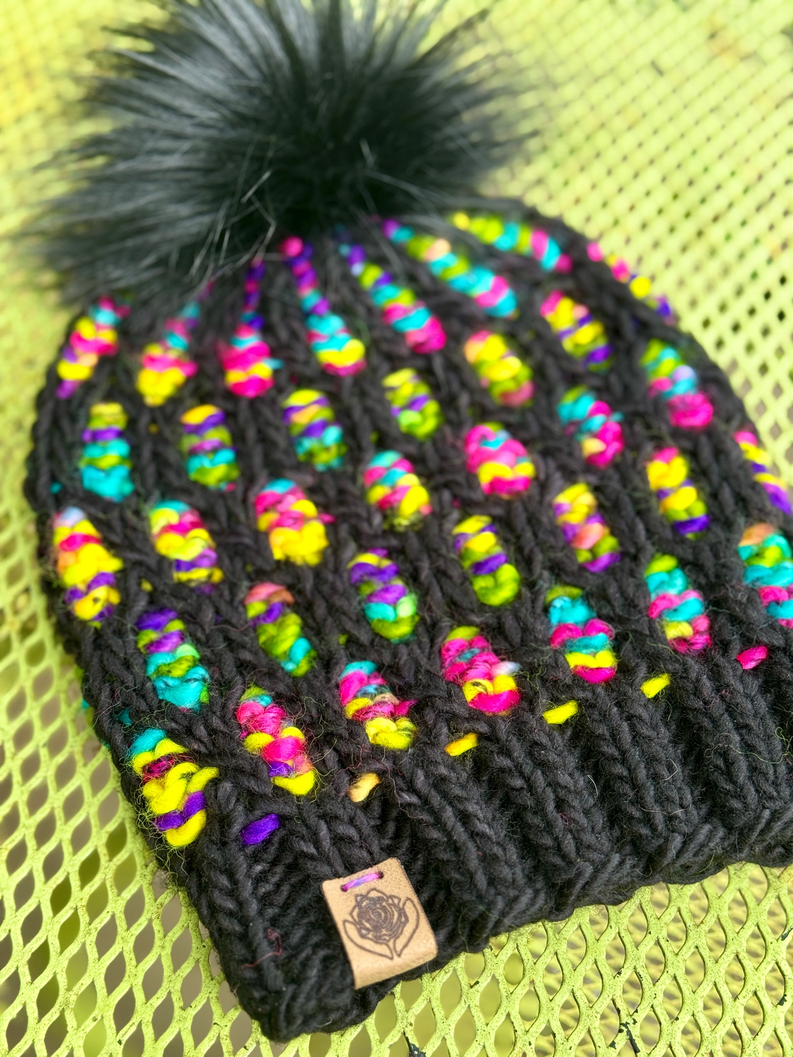Luxury hand knit 100% merino wool womens winter hand knit pom pom hat beanie slow fashion
