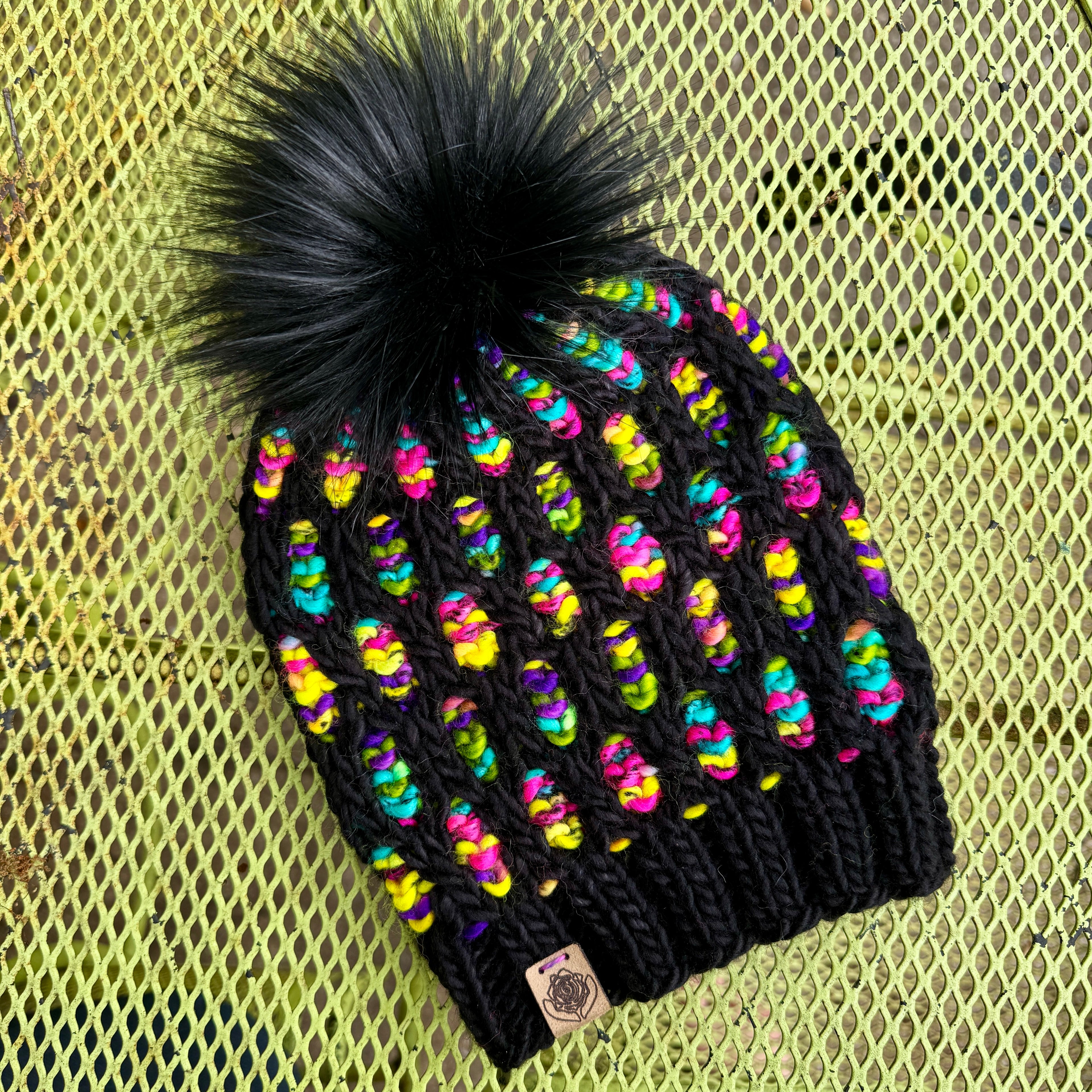 Luxury hand knit 100% merino wool womens winter hand knit pom pom hat beanie slow fashion