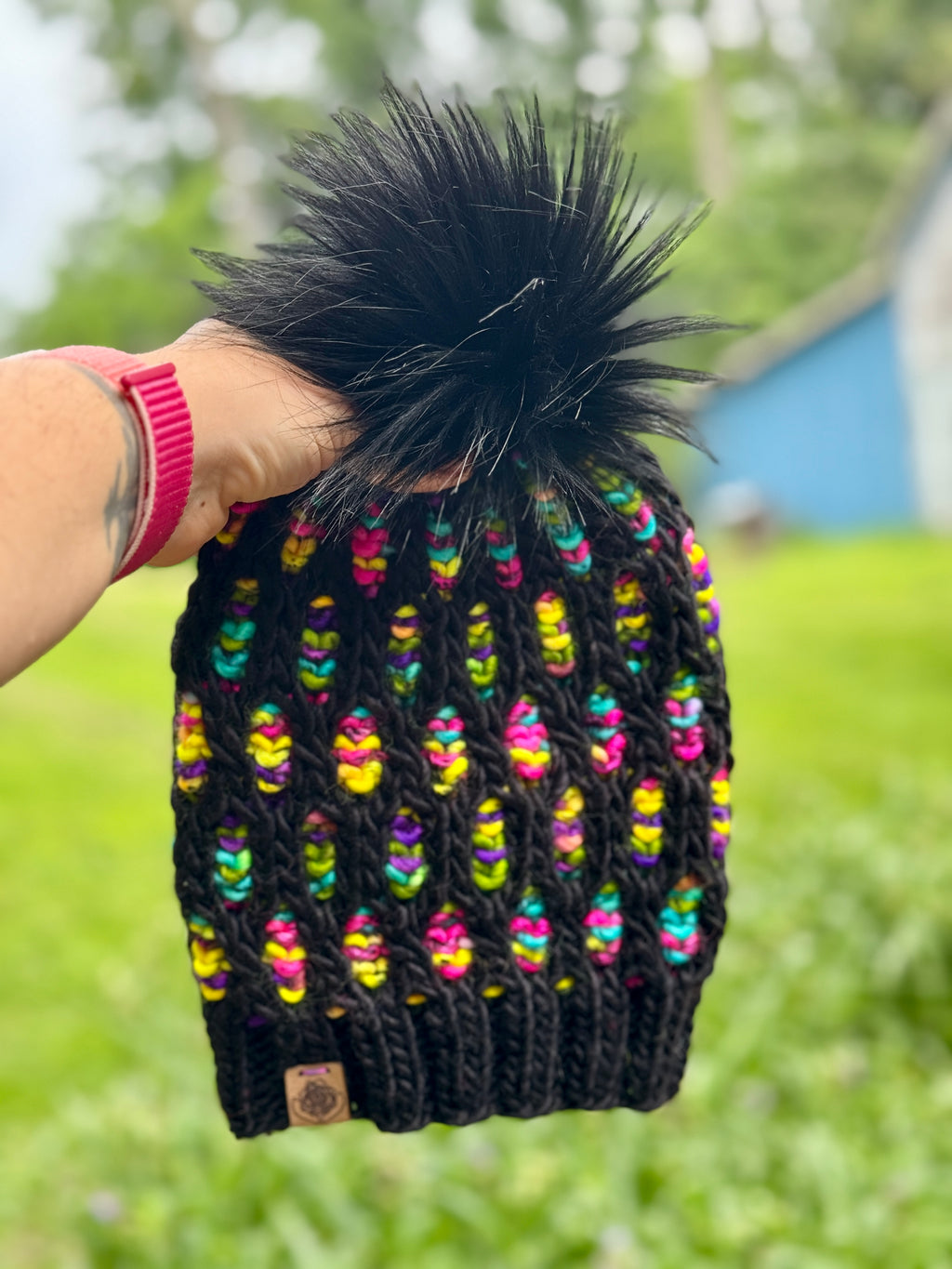 Luxury hand knit 100% merino wool womens winter hand knit pom pom hat beanie slow fashion