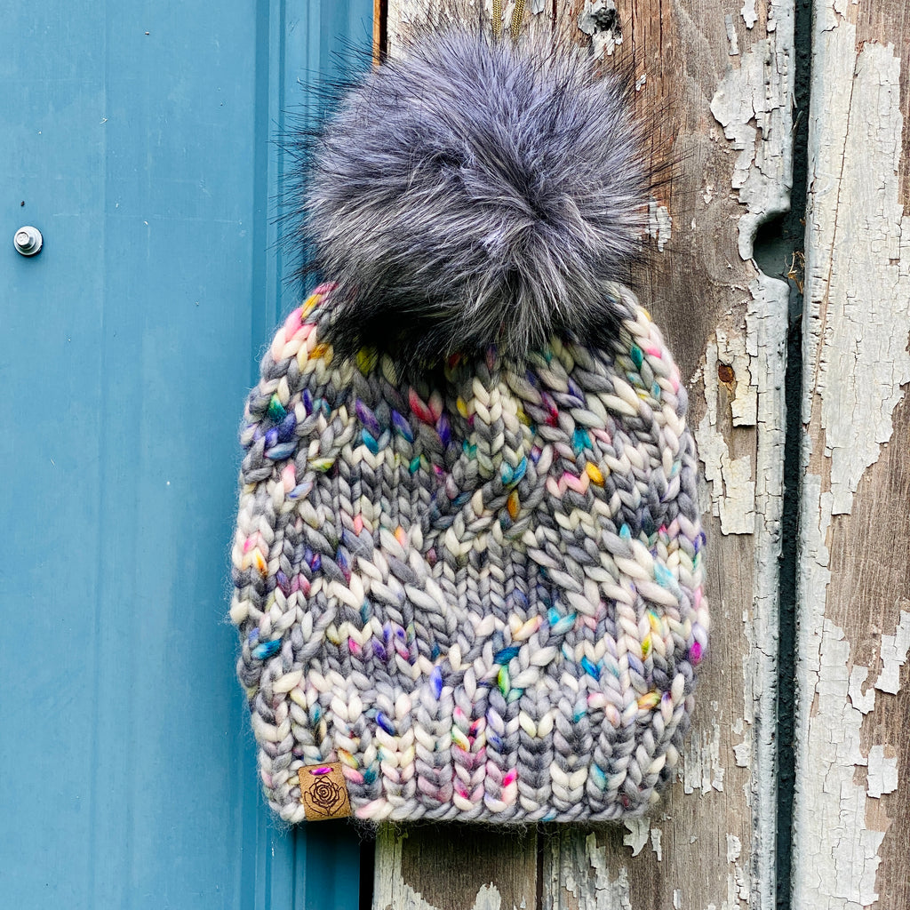 Luxury hand knit 100% merino wool womens winter hand knit pom pom hat beanie slow fashion