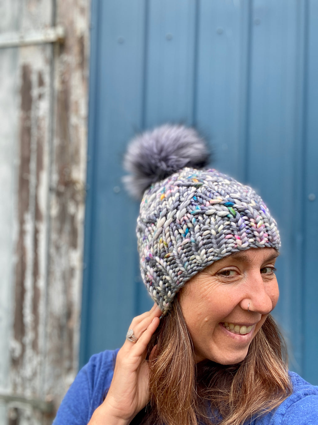 Luxury hand knit 100% merino wool womens winter hand knit pom pom hat beanie slow fashion