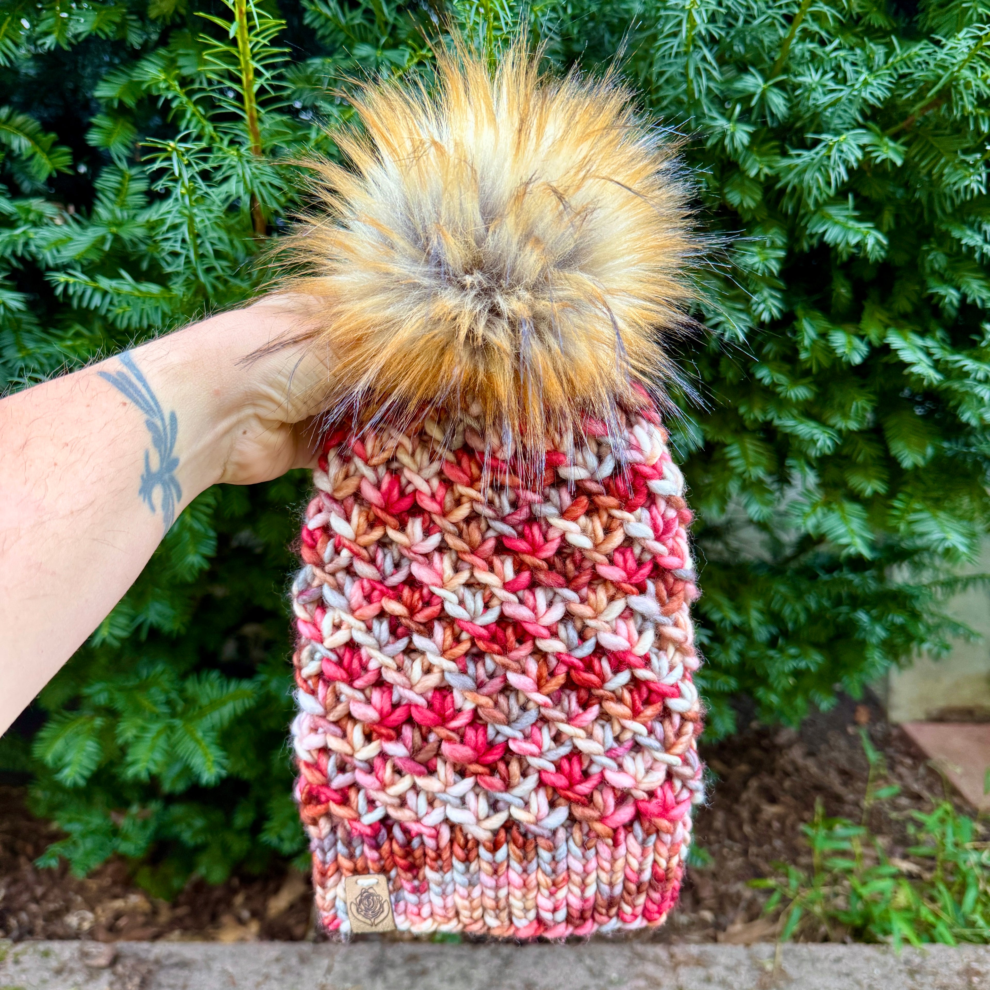 Luxury hand knit 100% merino wool womens winter hand knit pom pom hat beanie slow fashion