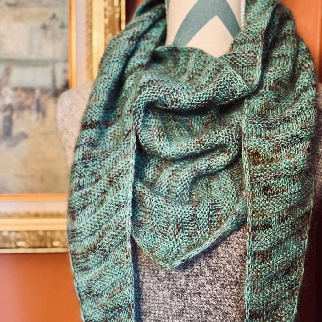 Luxury women's hand knit high fashion wool slow fashion gift green shawl merino wool mohair