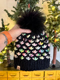 Luxury hand knit 100% hand dyed merino wool womens winter hand knit pom pom hat beanie slow fashion