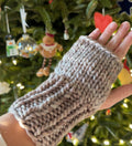 Luxury Hand knit cozy fingerless mittens beige merino wool cozy gift