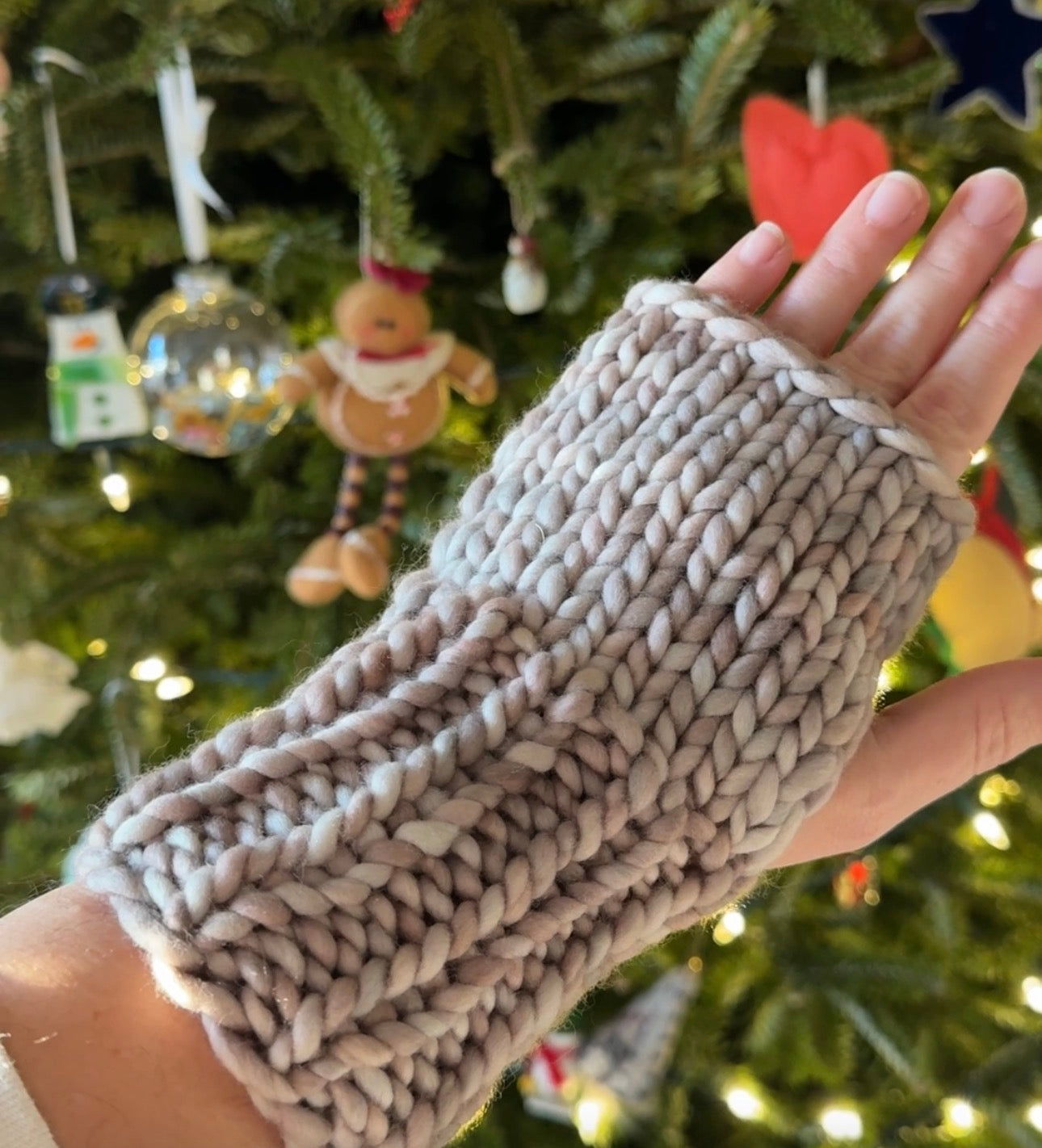 Luxury Hand knit cozy fingerless mittens beige merino wool cozy gift
