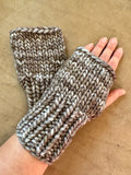 Luxury Hand knit cozy fingerless mittens gray merino wool cozy gift