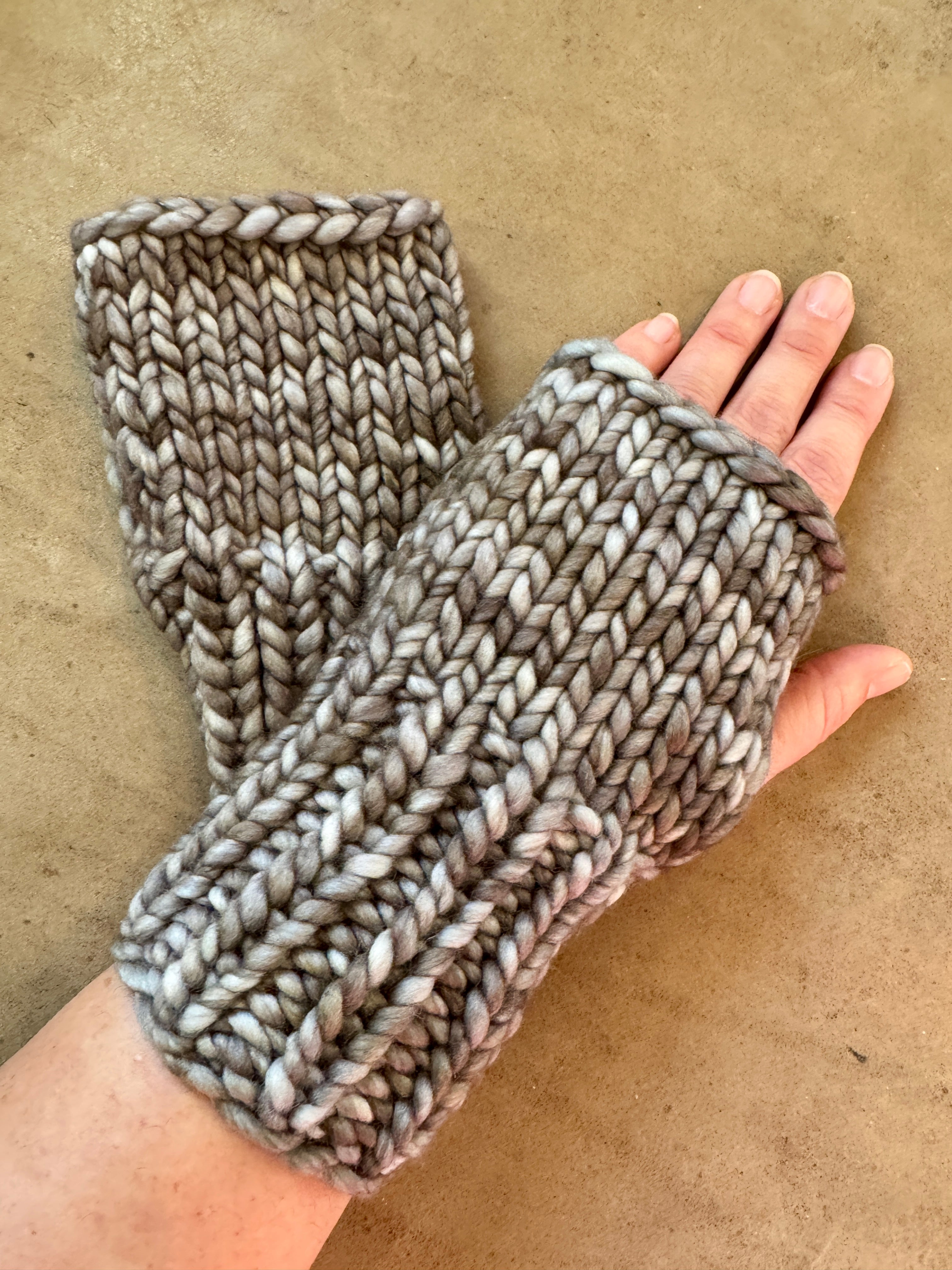 Luxury Hand knit cozy fingerless mittens gray merino wool cozy gift
