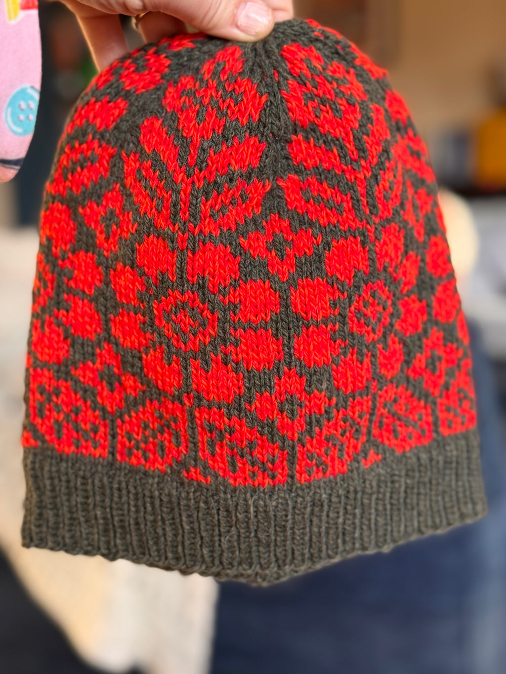 Luxury women's hand knit flower beanie wool slow fashion gift fair isle