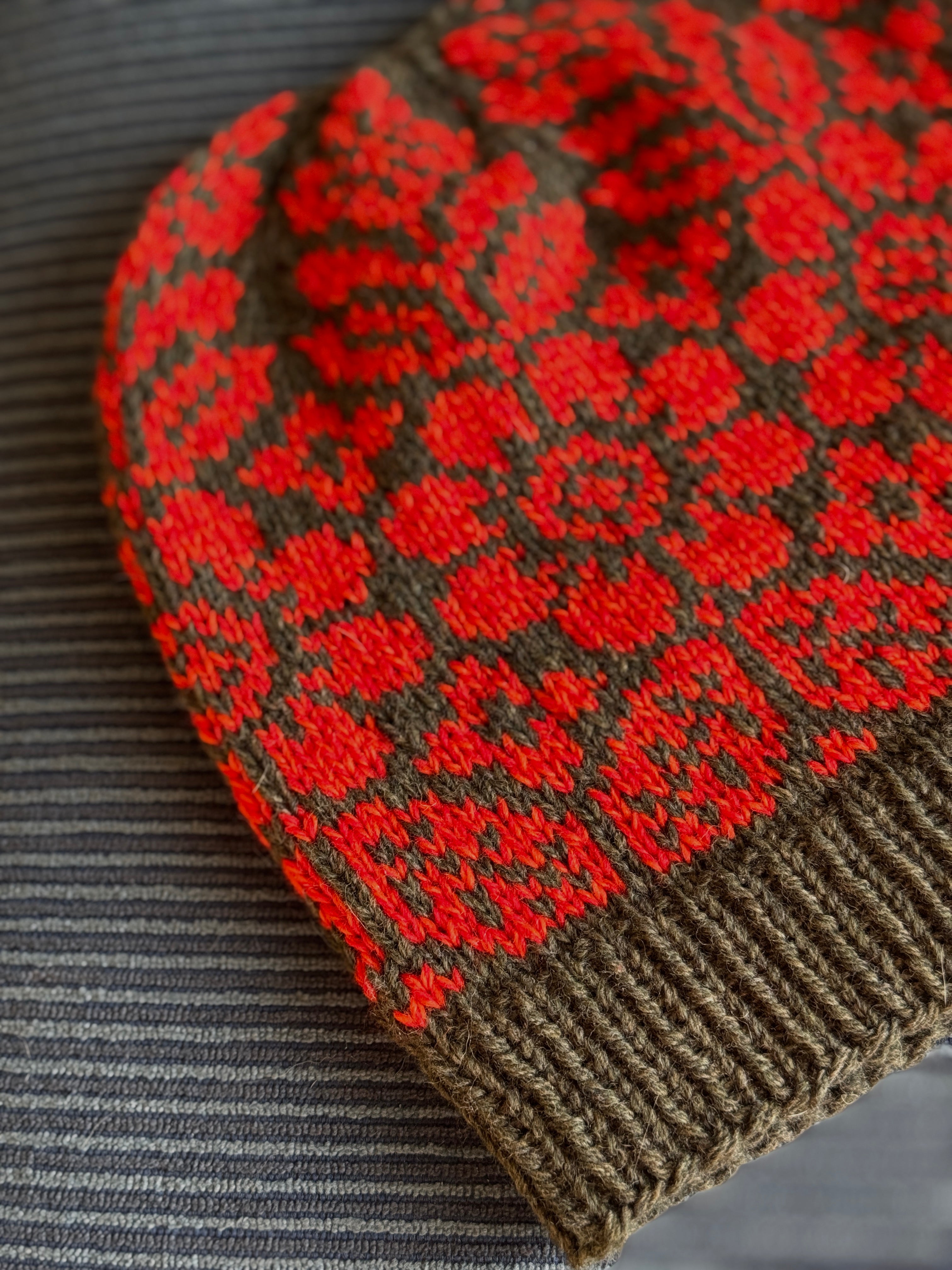 Luxury women's hand knit flower beanie wool slow fashion gift fair isle