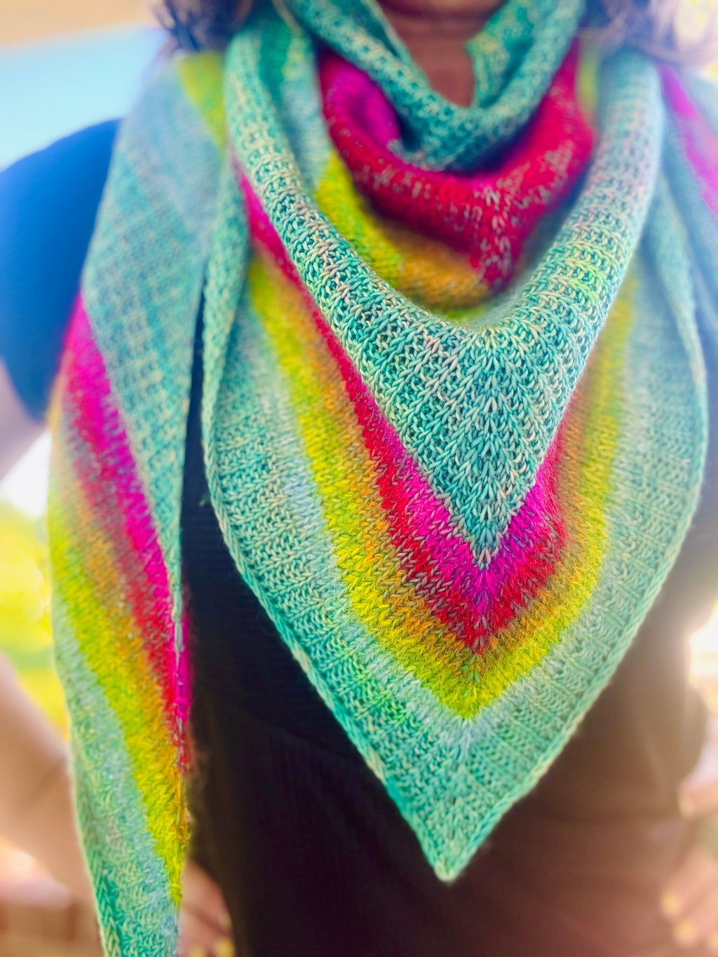 Luxury women's hand knit high fashion wool slow fashion gift rainbow shawl merino wool mohair