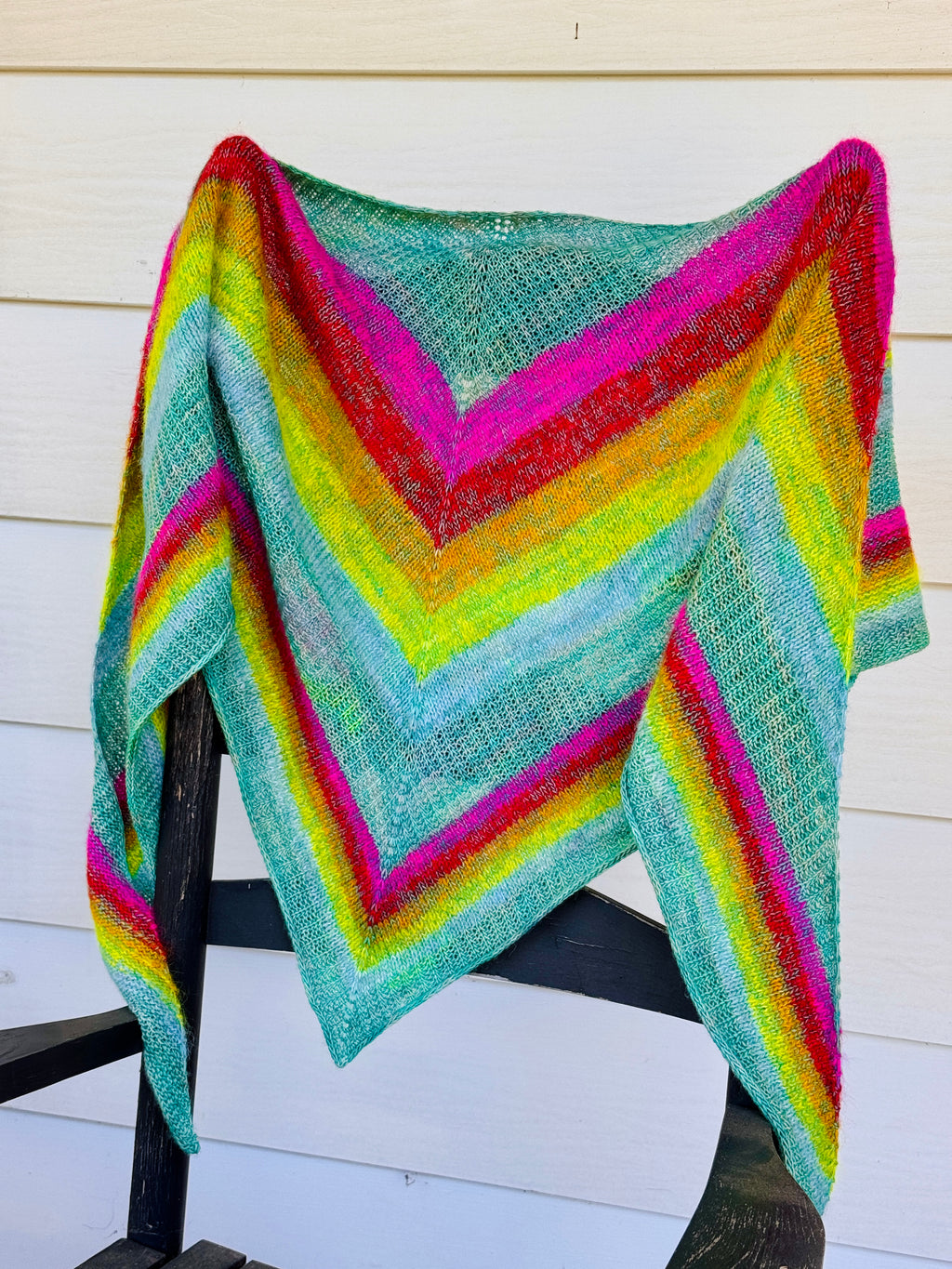 Luxury women's hand knit high fashion wool slow fashion gift rainbow shawl merino wool mohair