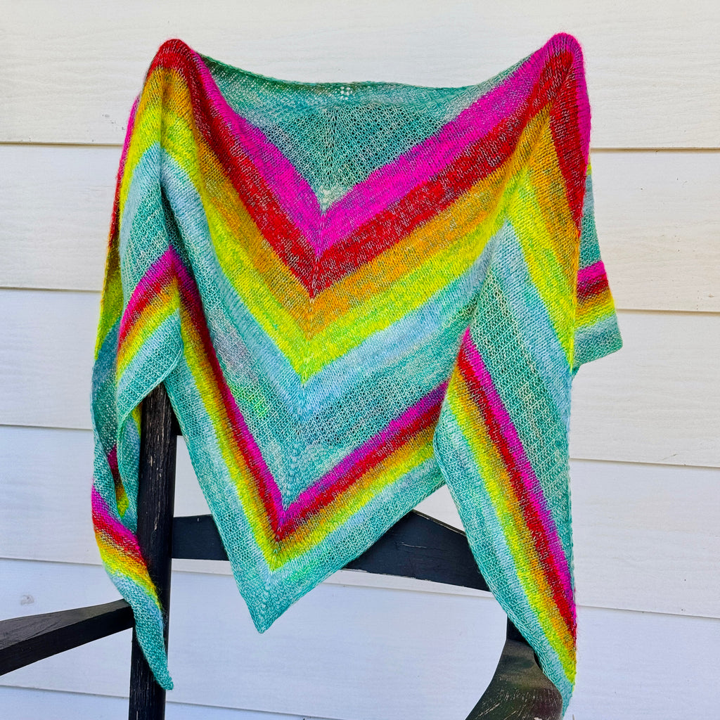 Luxury women's hand knit high fashion wool slow fashion gift rainbow shawl merino wool mohair
