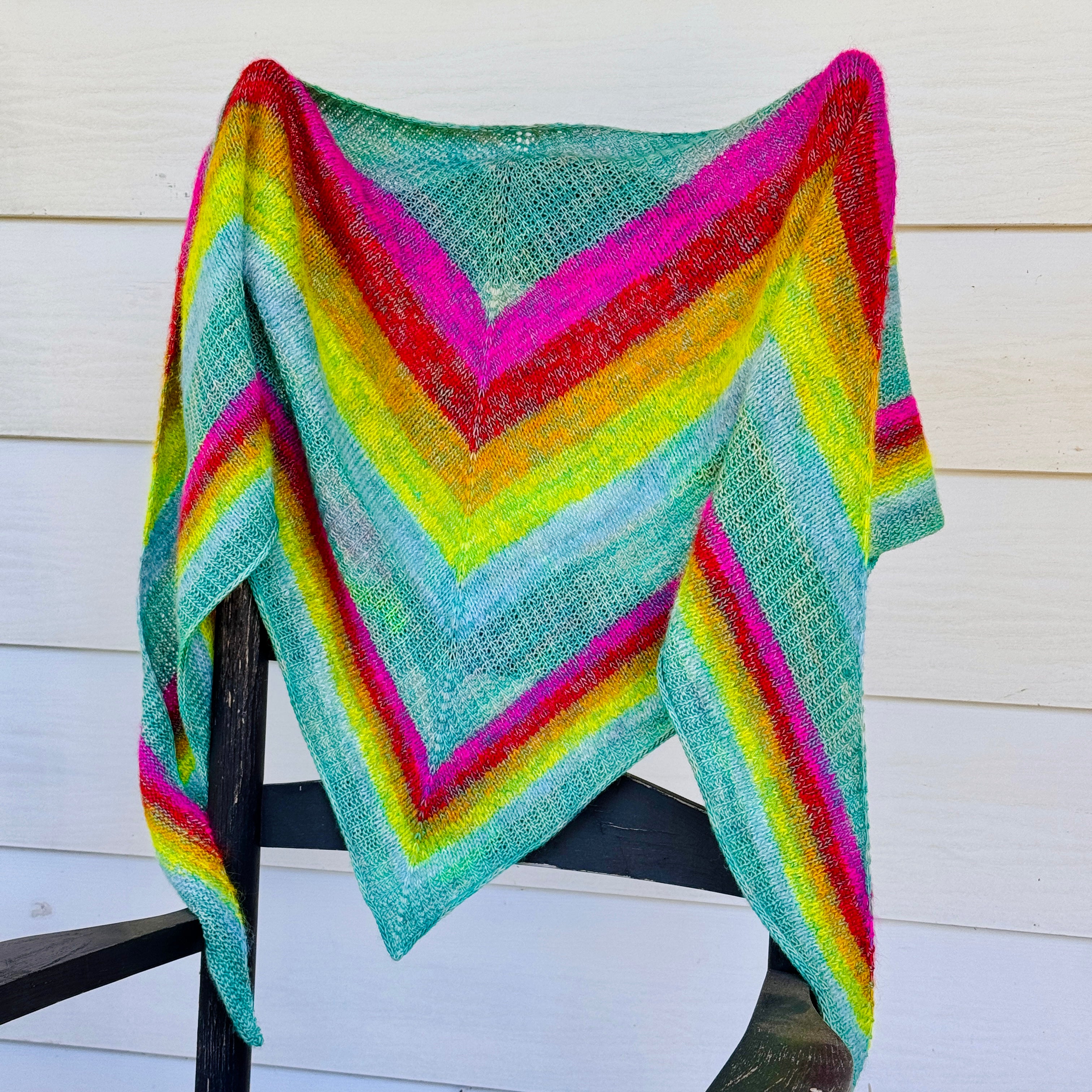 Luxury women's hand knit high fashion wool slow fashion gift rainbow shawl merino wool mohair
