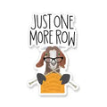 Just one more row knitting goat wearing glasses 3" vinyl sticker knitting gold yellow