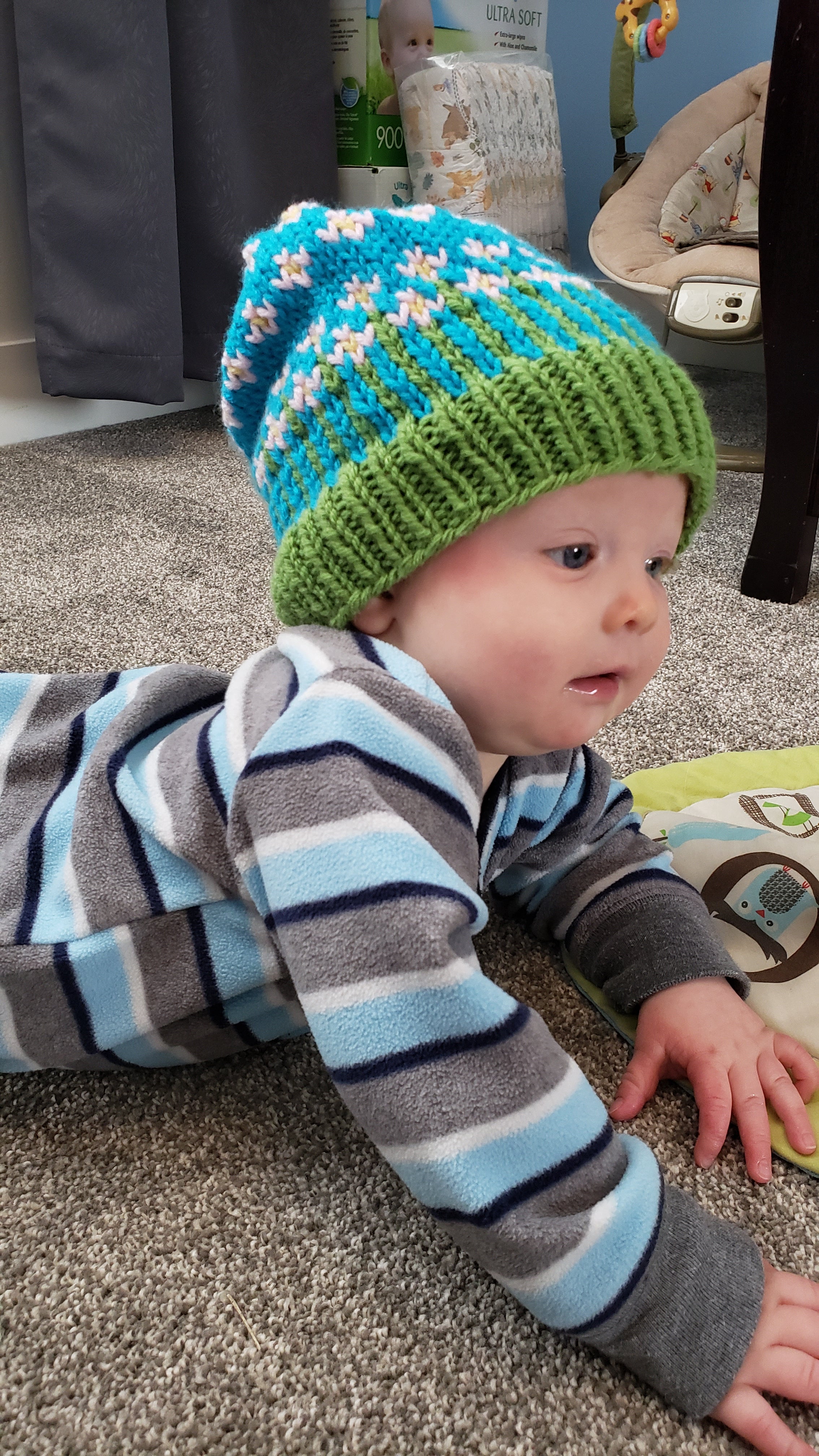 The Happiest of Hats Knitting PATTERN color work flowers baby to adult sizes
