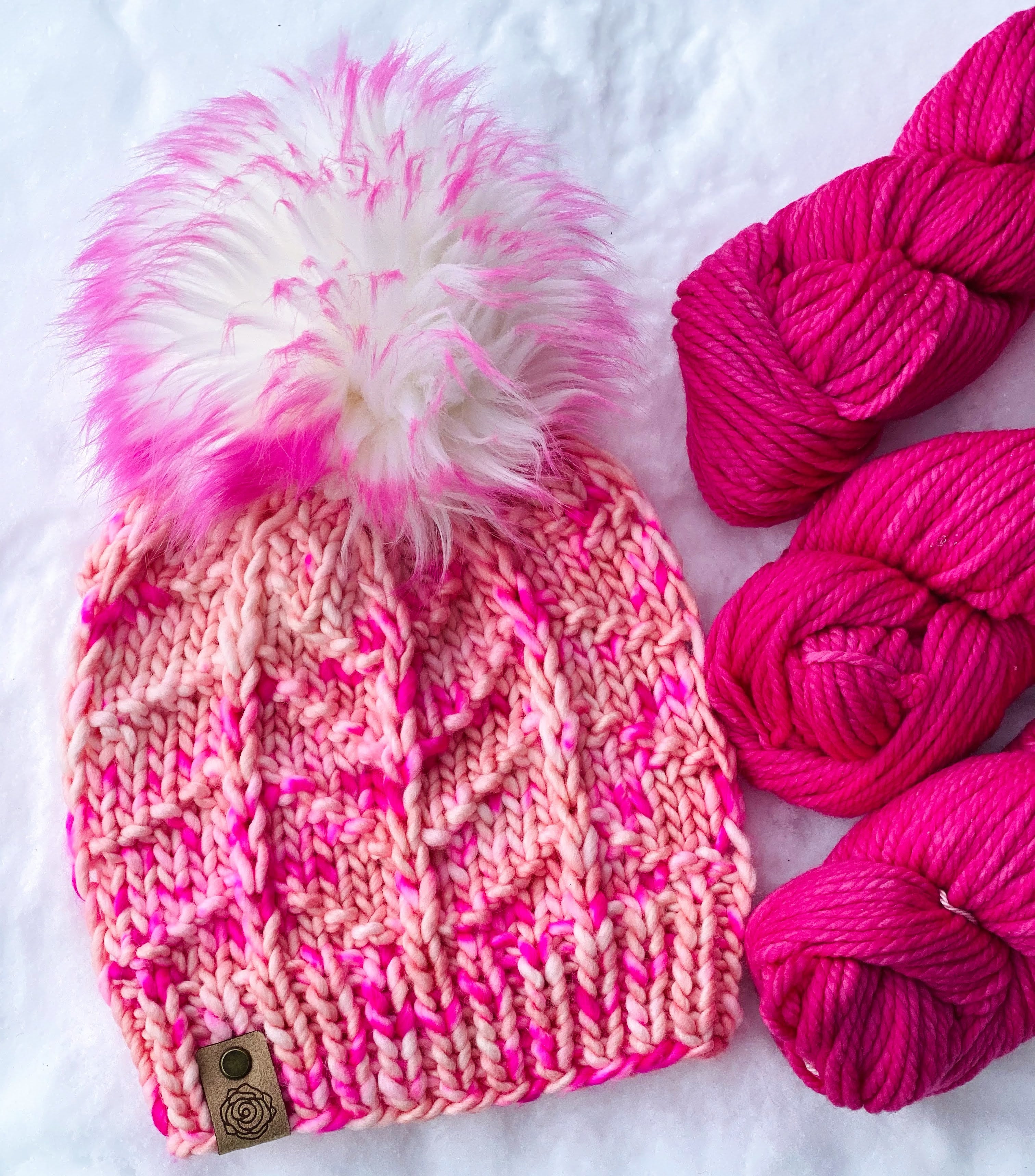 MADE TO ORDER Fun and funky white with hot pink tip faux fur pom pom with wooden button