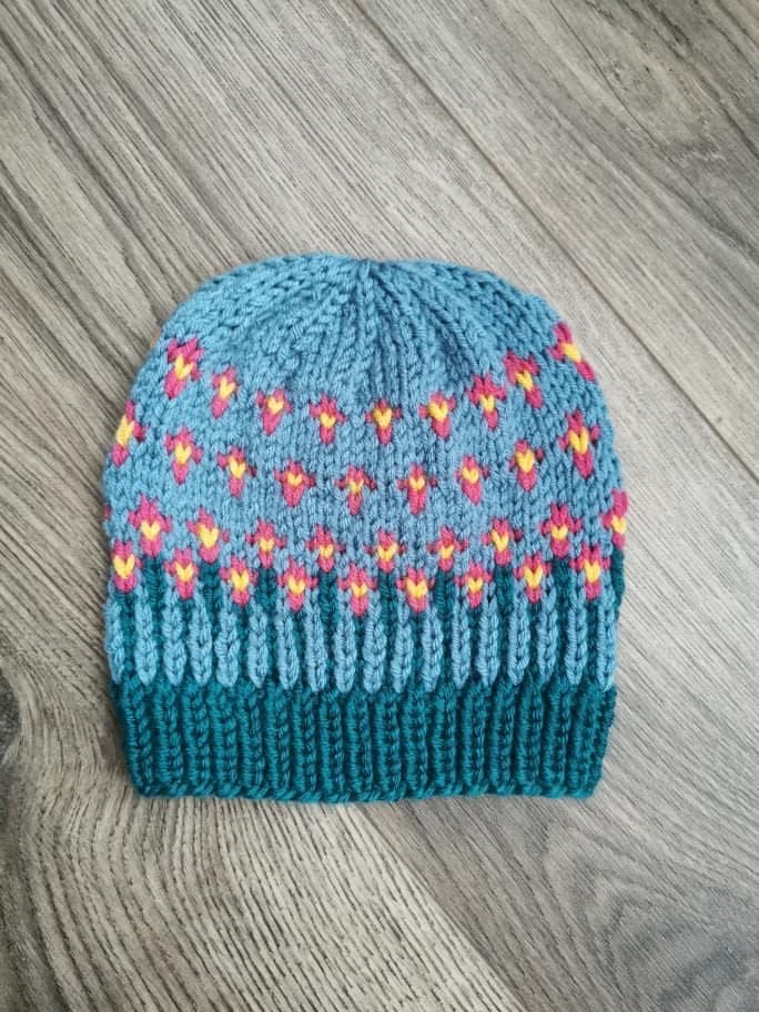 The Happiest of Hats Knitting PATTERN color work flowers baby to adult sizes
