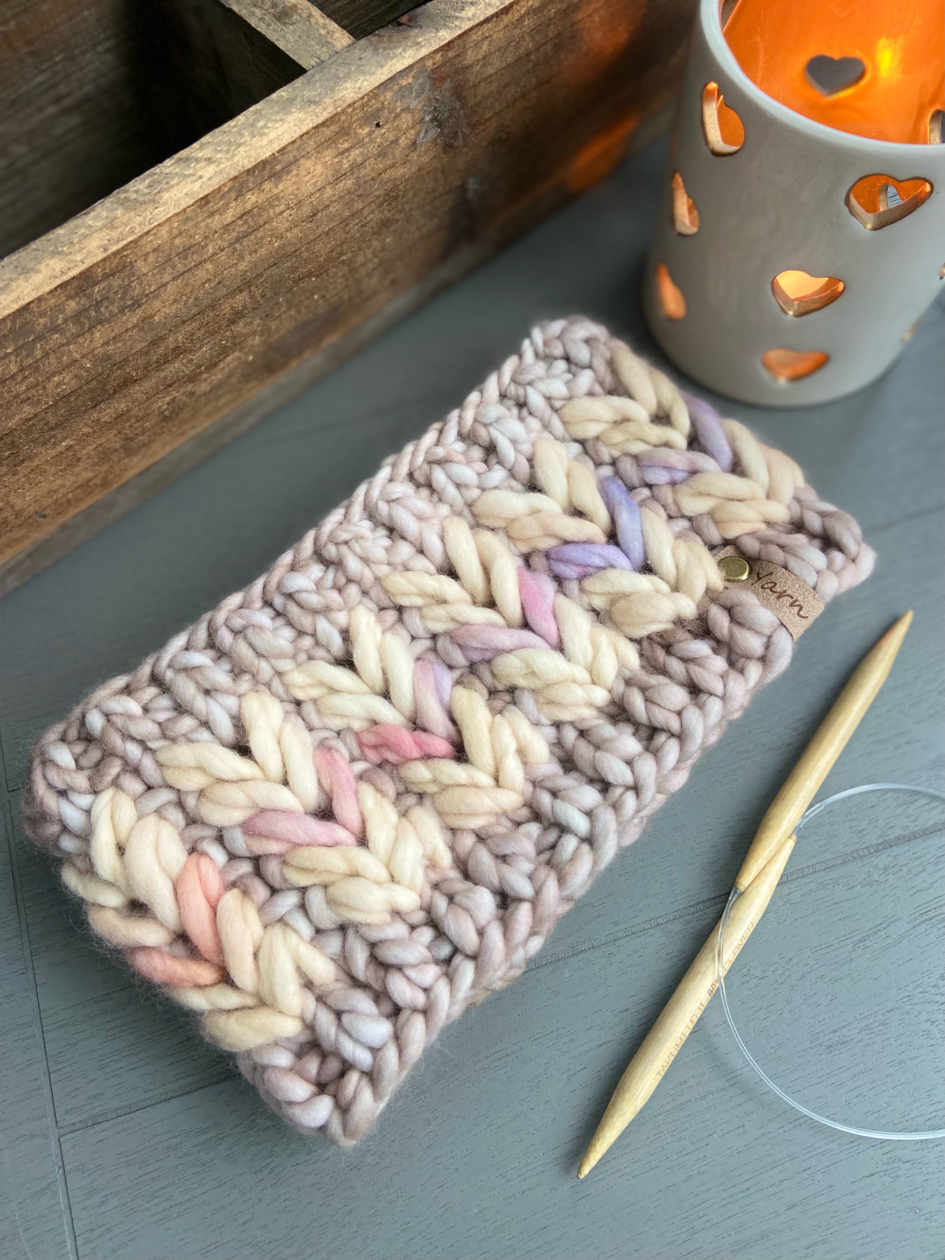 The Heartbreaker Earwarmer with bonus coffee cozy digital knitting super bulky PATTERN