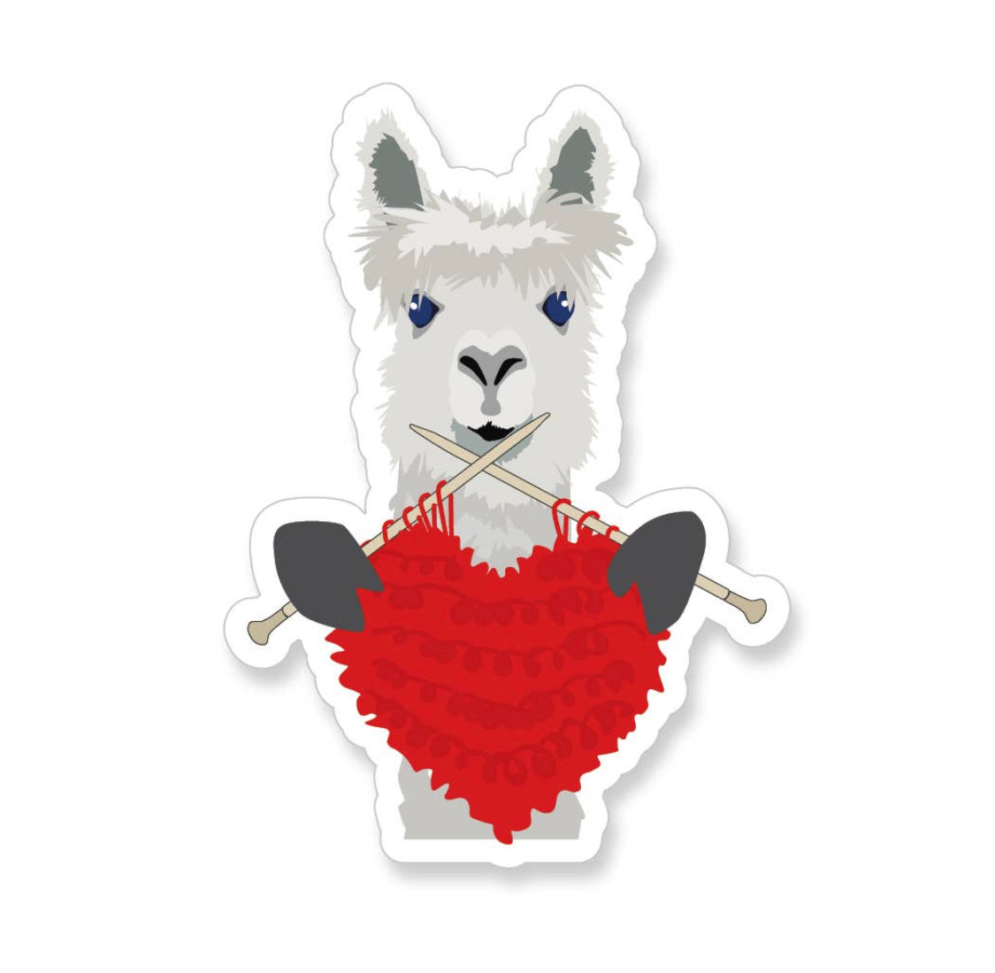 Llama knitting heart 3" vinyl sticker knitting