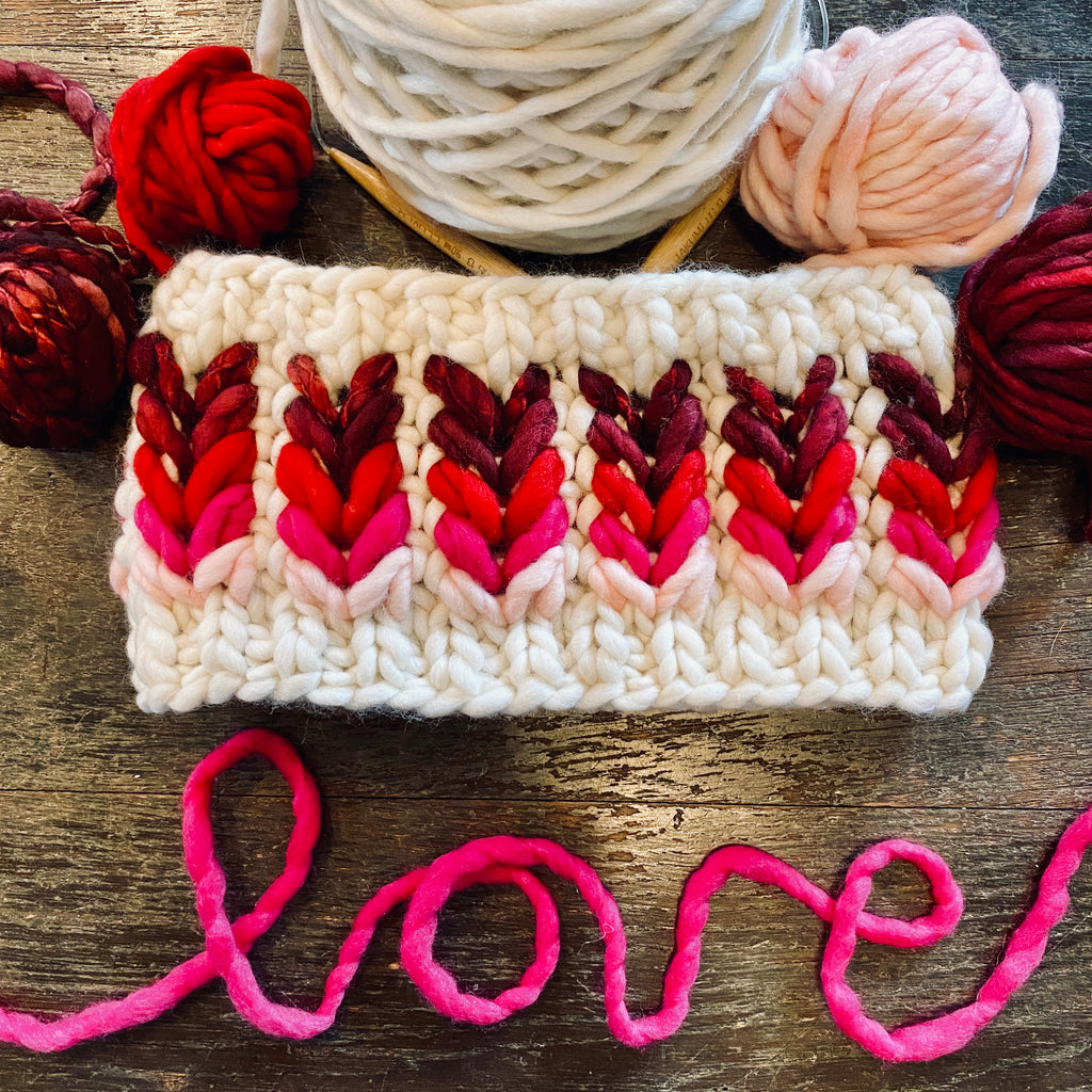 The Heartbreaker Earwarmer with bonus coffee cozy digital knitting super bulky PATTERN