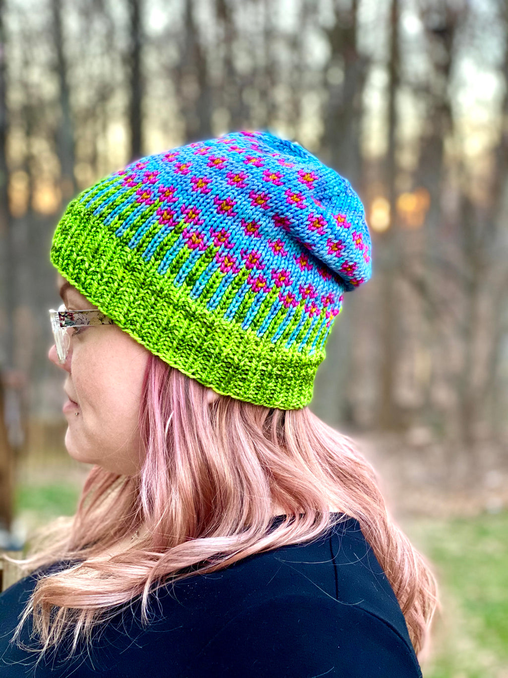 The Happiest of Hats Knitting PATTERN color work flowers baby to adult sizes