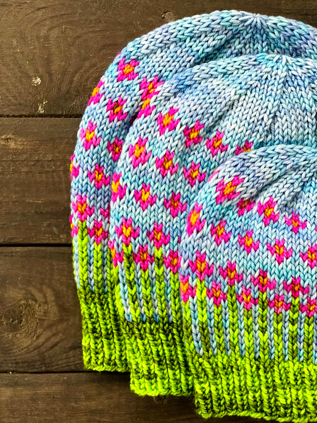 The Happiest of Hats Knitting PATTERN color work flowers baby to adult sizes