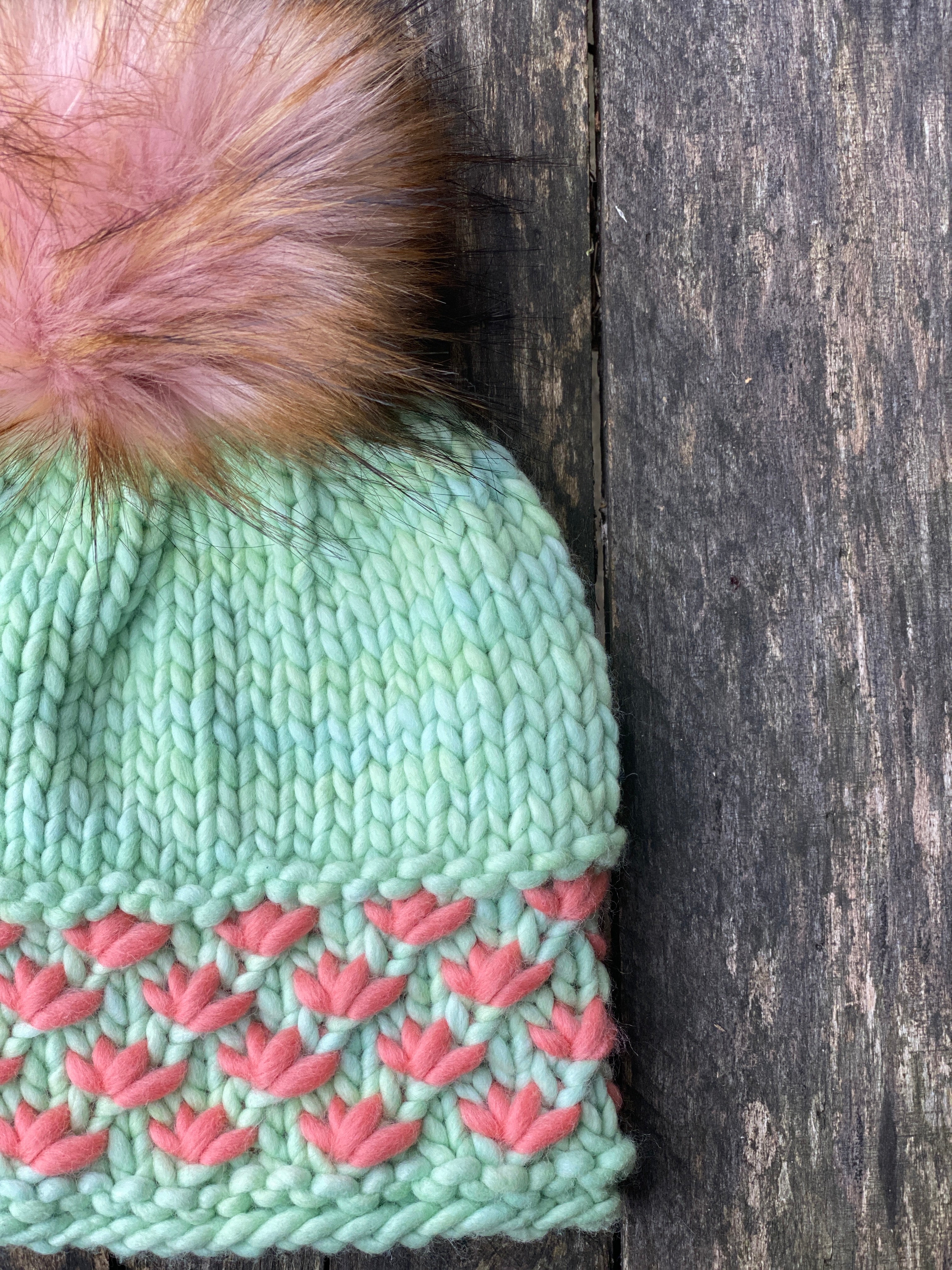 MADE TO ORDER Fun and funky pink light brown tips faux fur pom pom with wooden button